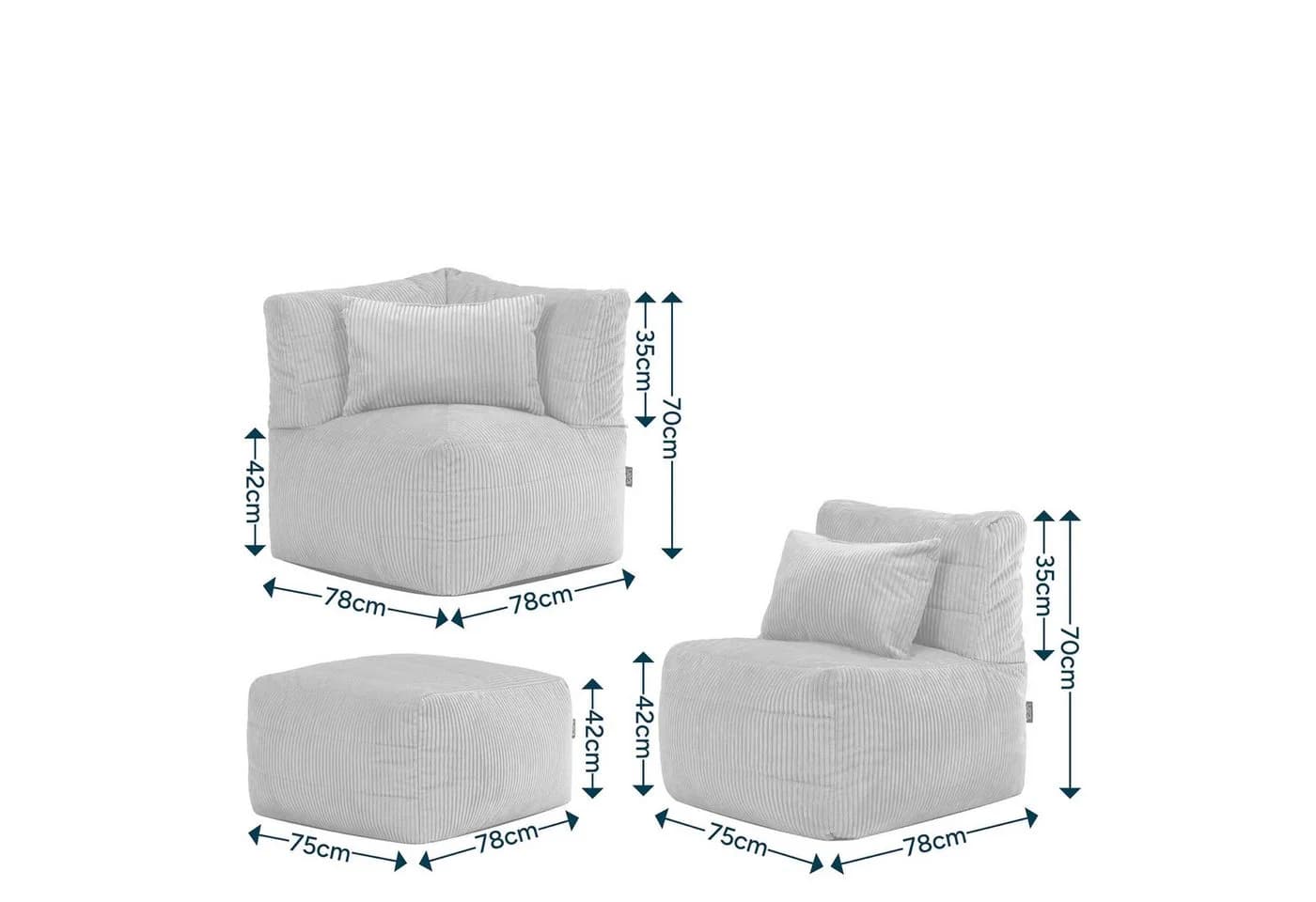 icon Noa Ecksofa Spar-Set Beige Cord mit Sessel & Hocker - Bild 5