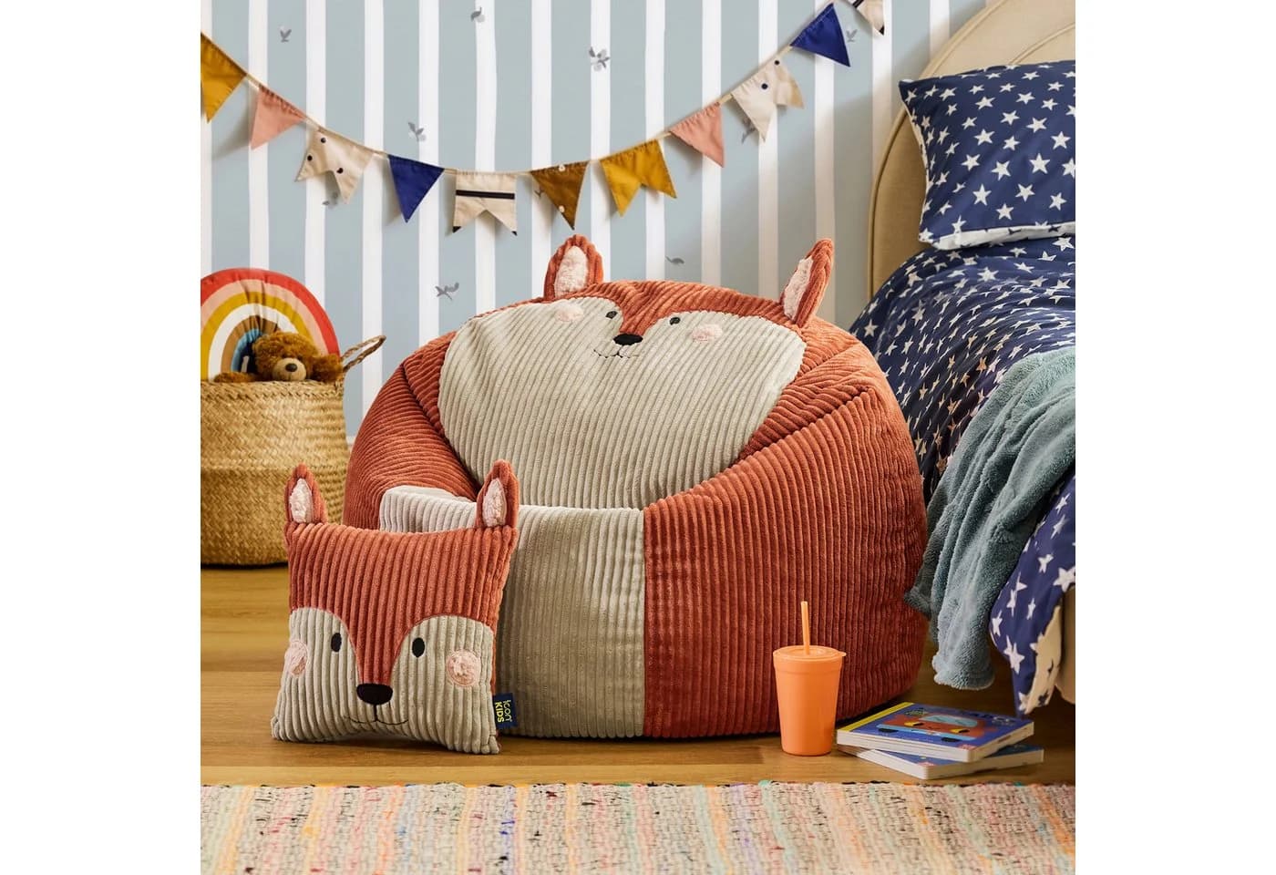 icon Kinder Sitzsack Cord Orange mit Kissen