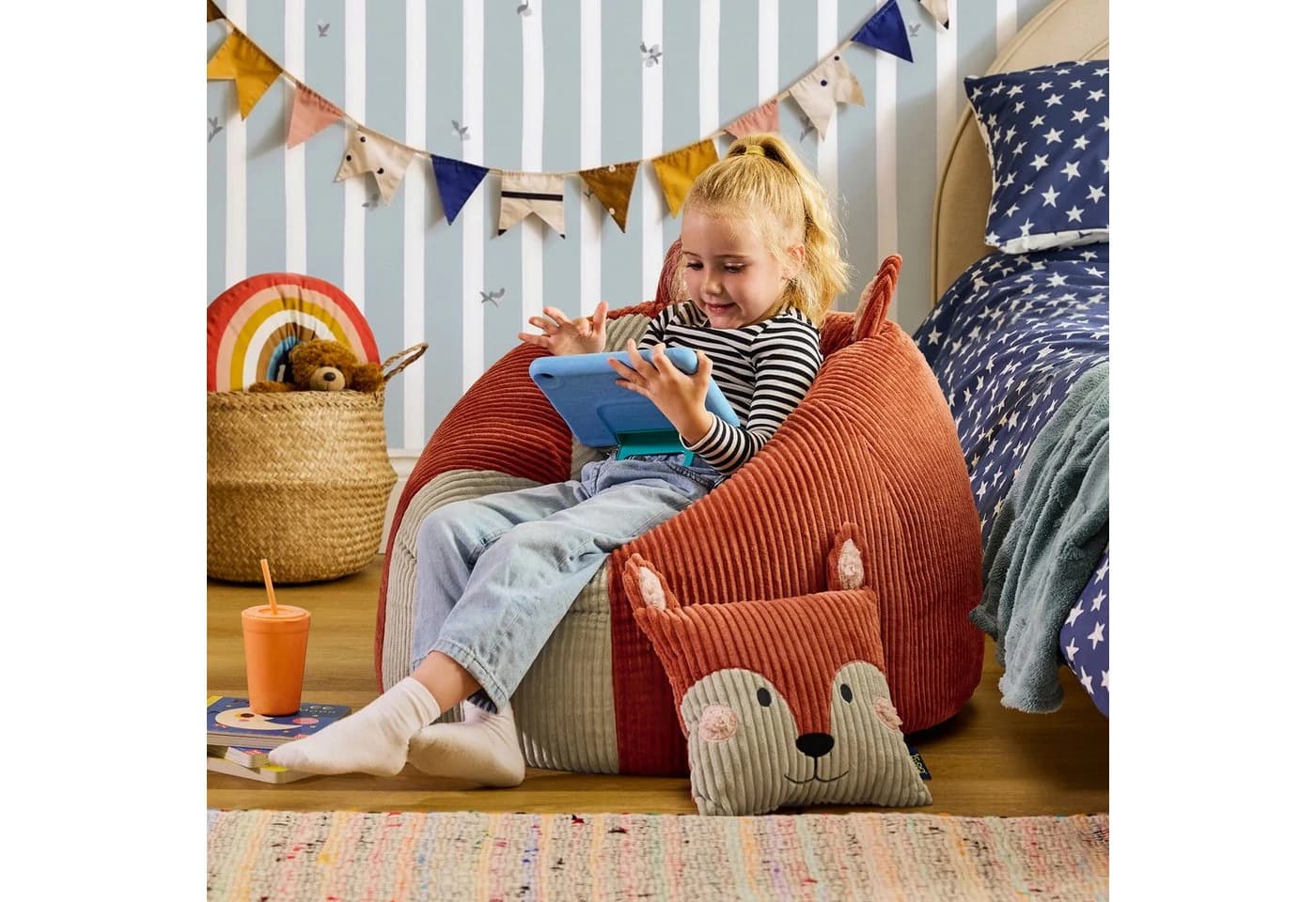 icon Kinder Sitzsack Cord Orange mit Kissen - Bild 3