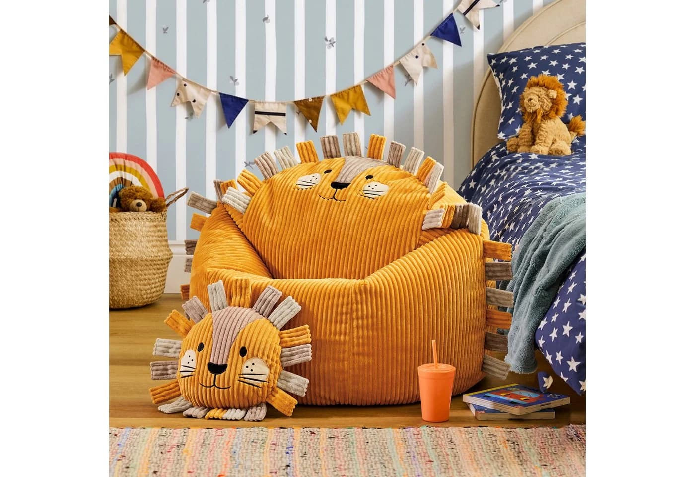 icon Kinder Sitzsack Cord Gelb mit Kissen