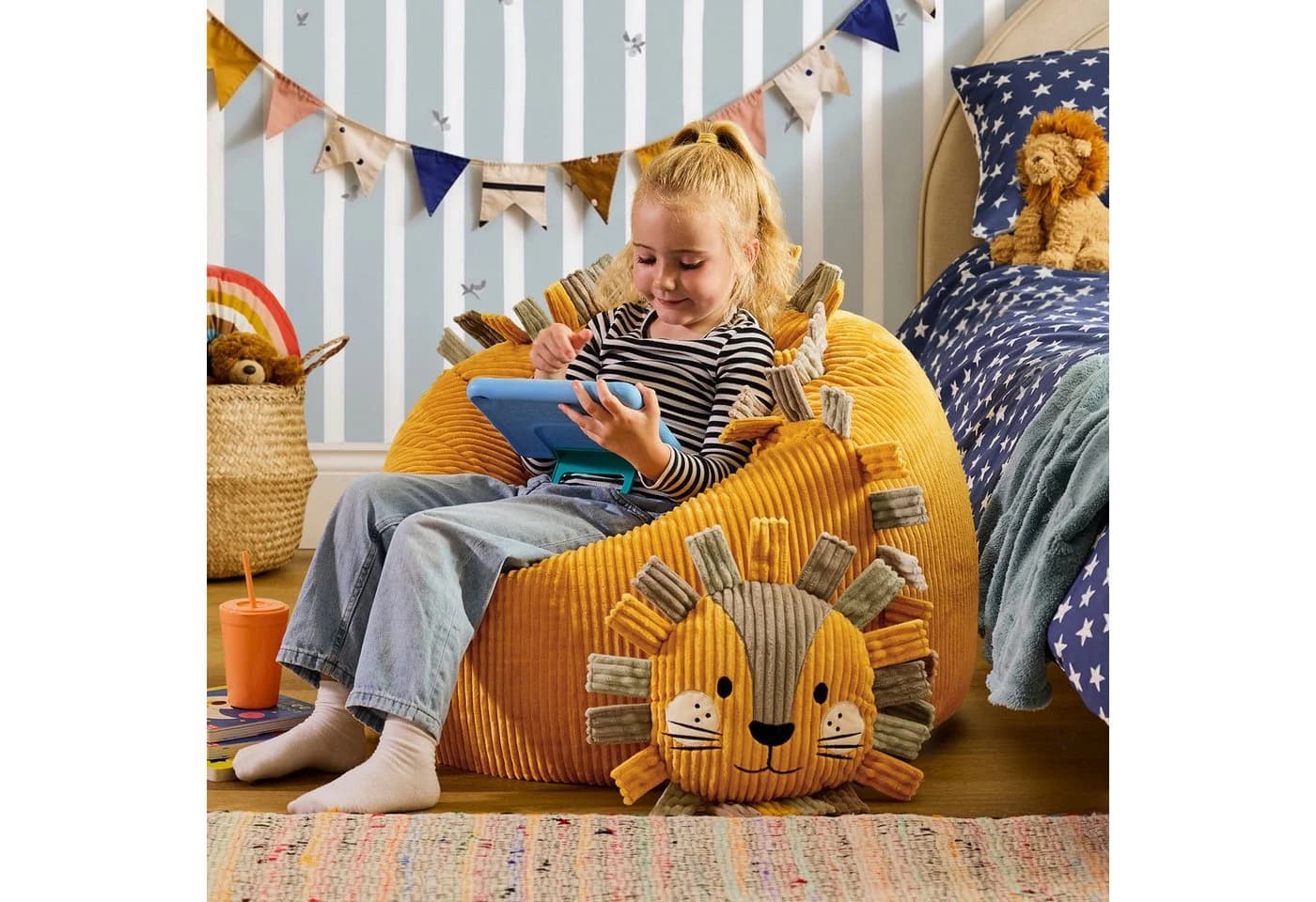 icon Kinder Sitzsack Cord Gelb mit Kissen - Bild 3