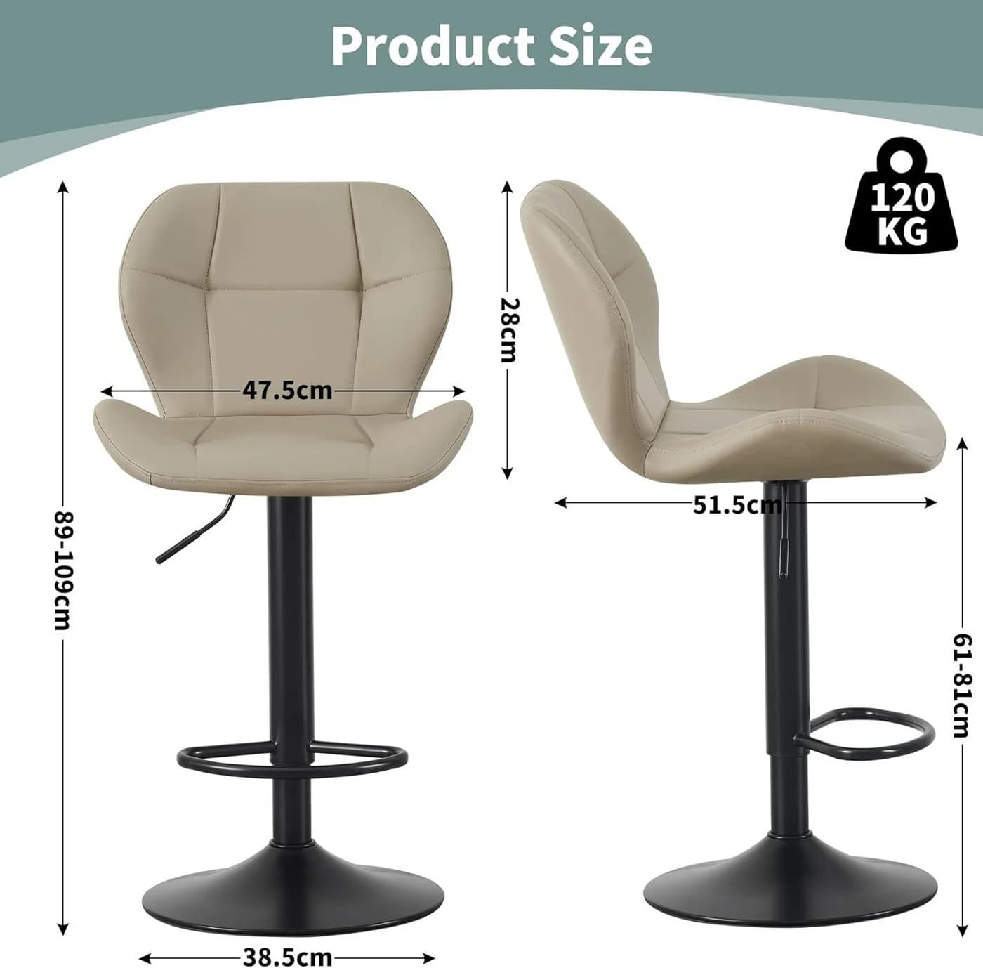 MCC direct Barhocker STELLA 2er Set höhenverstellbar Kunstleder Braun - Bild 3