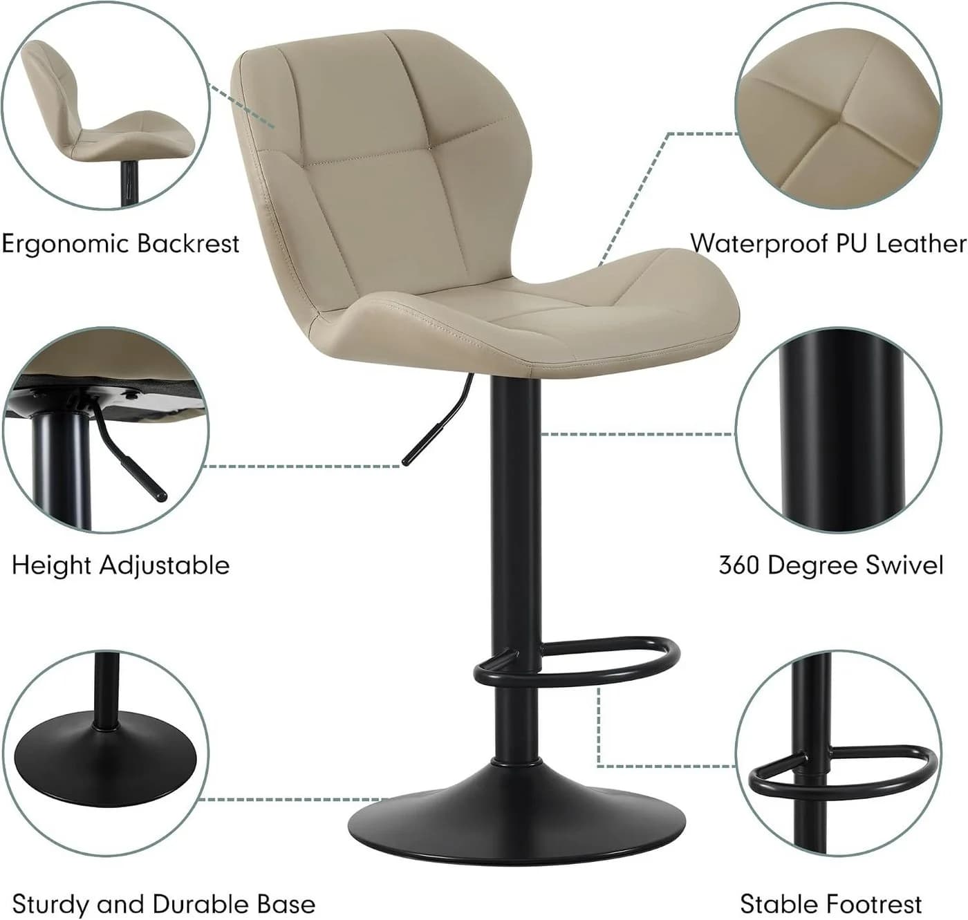 MCC direct Barhocker STELLA 2er Set höhenverstellbar Kunstleder Braun - Bild 5