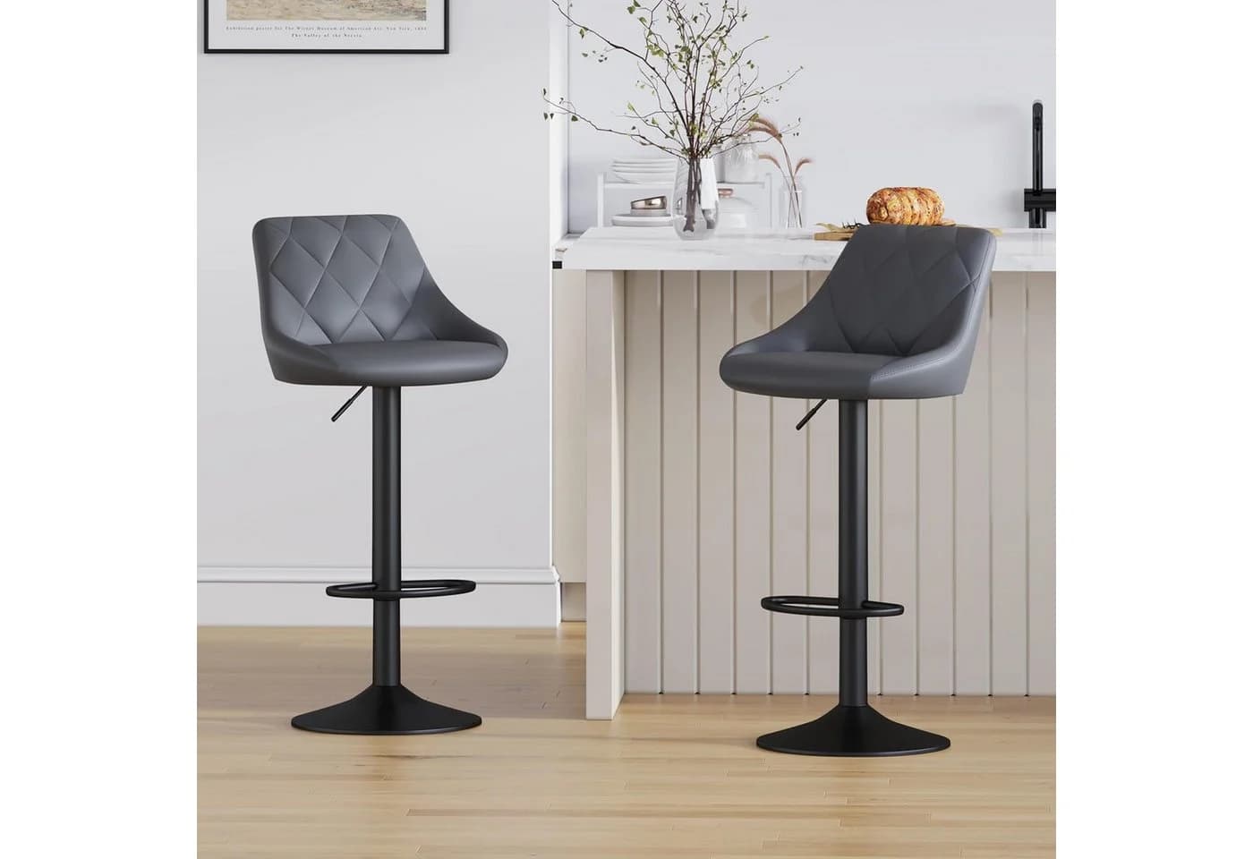 MCC direct Barhocker STANLEY 2er Set Grau Kunstleder Metall