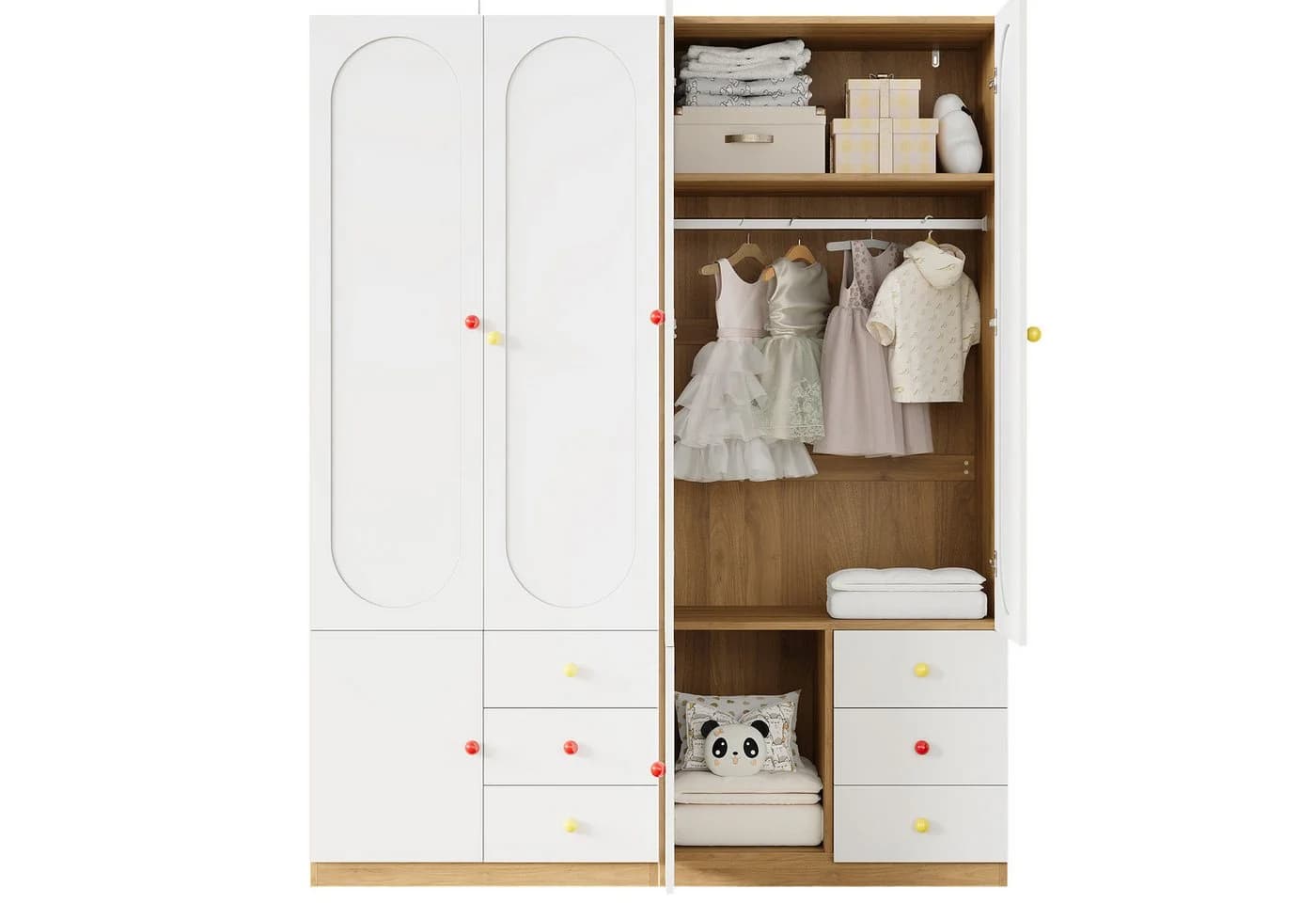 Merax Kinderkleiderschrank 3-türig Weiß mit Schubladen - Bild 4