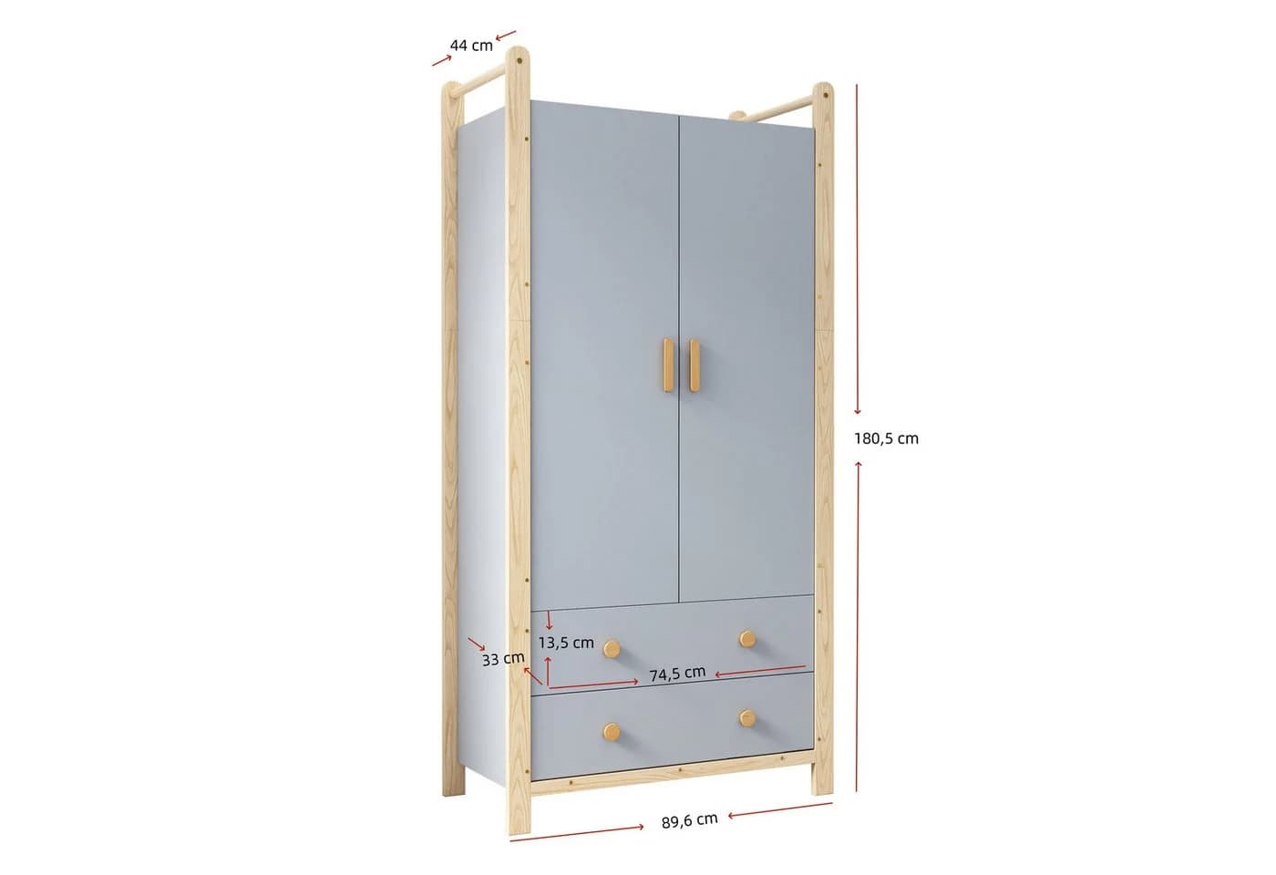 Merax Kinderkleiderschrank 2 Türen 2 Schubladen Weiß/Blau Landhausstil - Bild 5