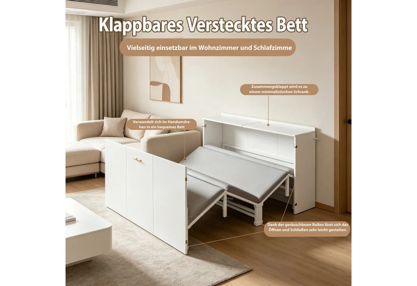 Flieks Schrankbett 140x200 mit Matratze & Rollen - Bild 5
