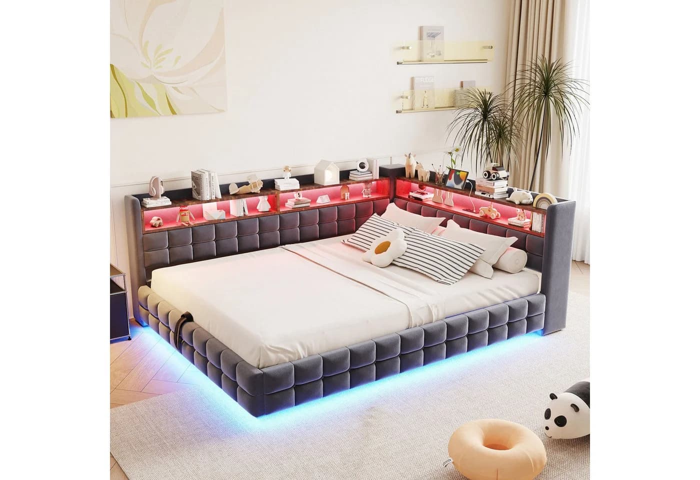 Flieks Daybett Polsterbett 140x200 Samt Grau LED USB