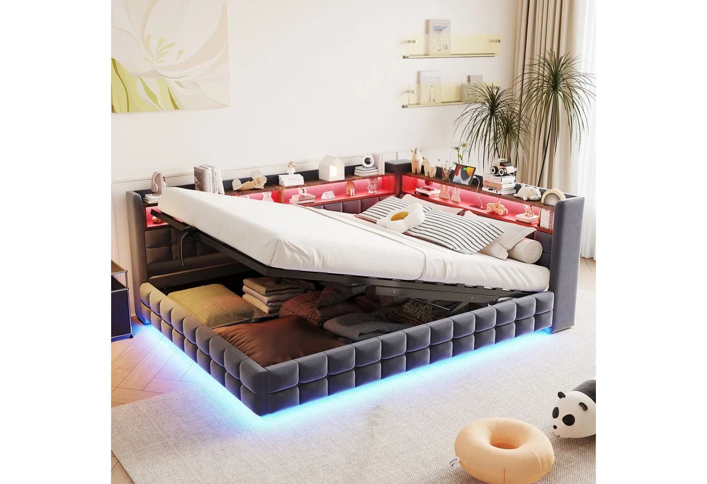 Flieks Daybett Polsterbett 140x200 Samt Grau LED USB - Bild 2