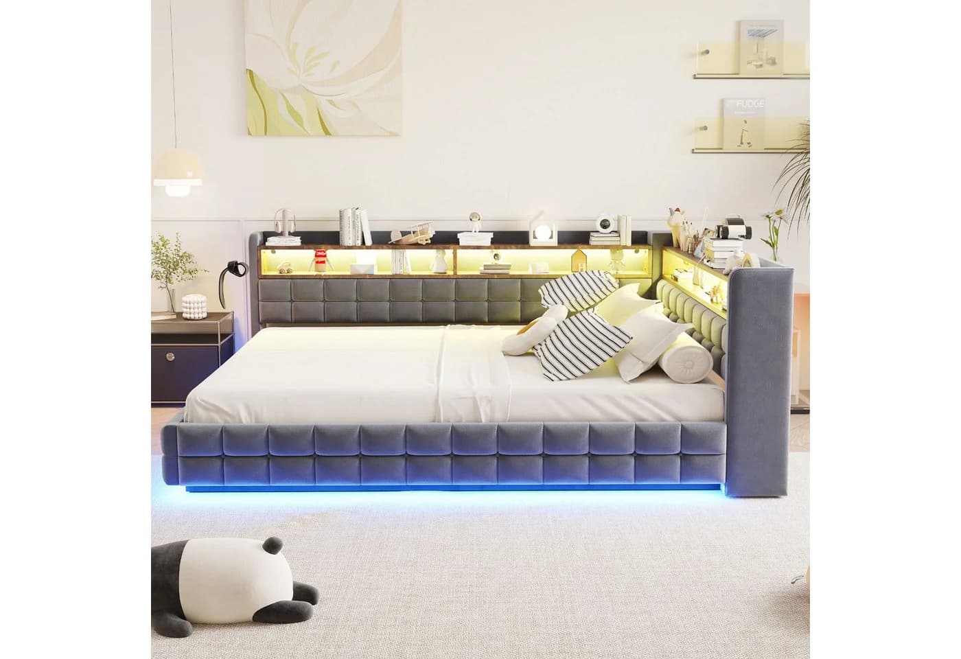 Flieks Daybett Polsterbett 140x200 Samt Grau LED USB - Bild 3