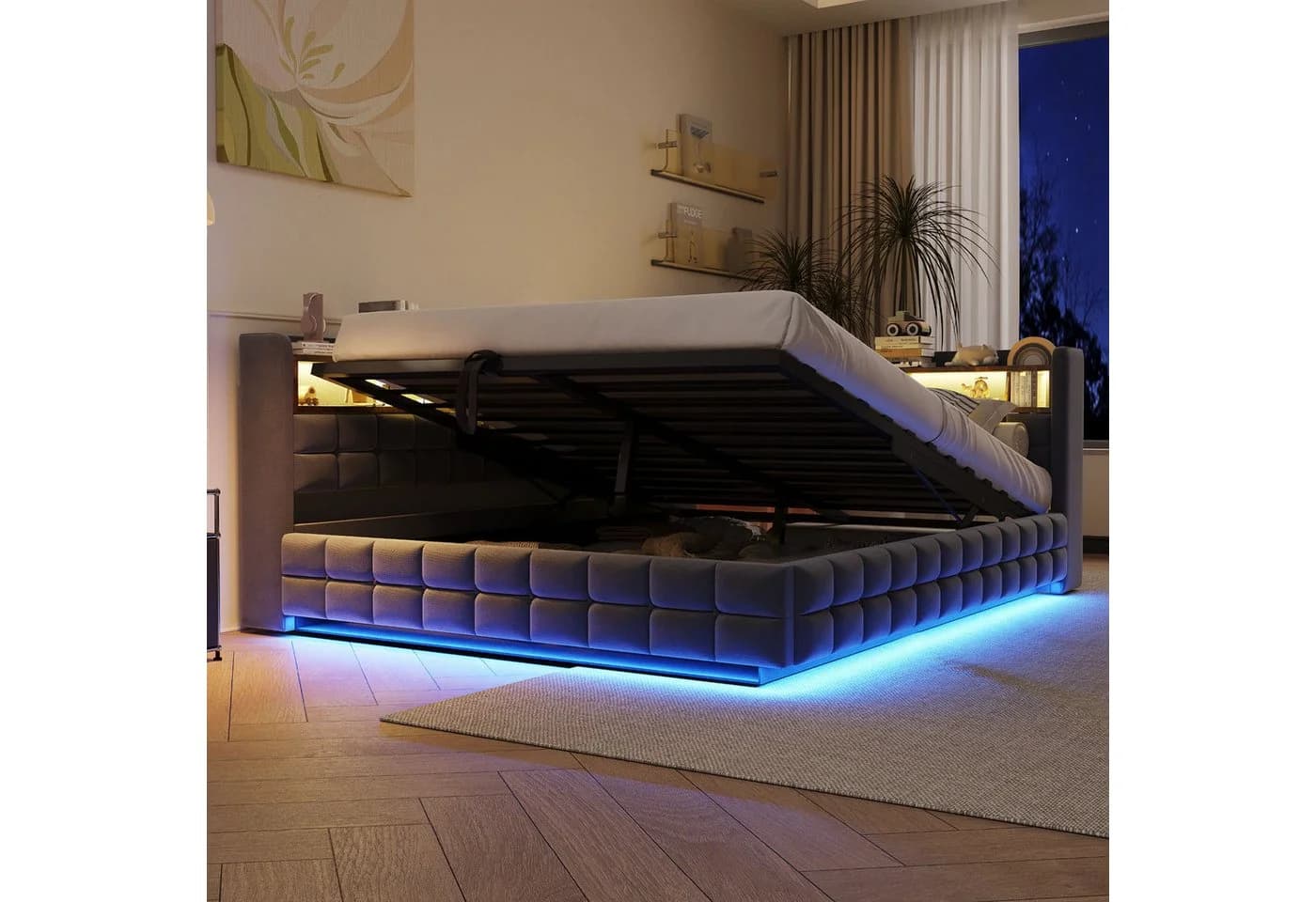 Flieks Daybett Polsterbett 140x200 Samt Grau LED USB - Bild 4