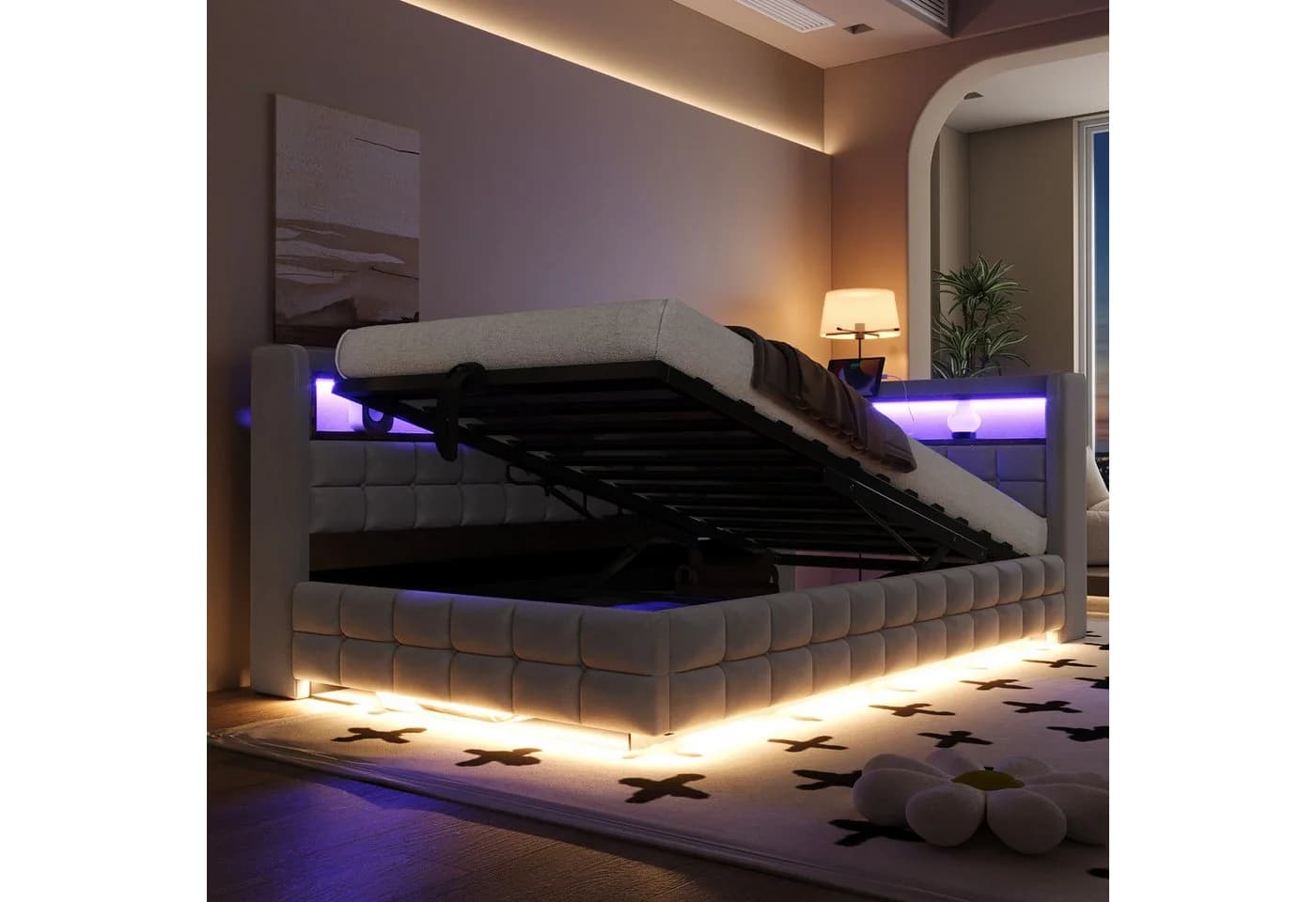 Flieks Daybett Grau Samt mit Stauraum, LED & USB - Bild 4