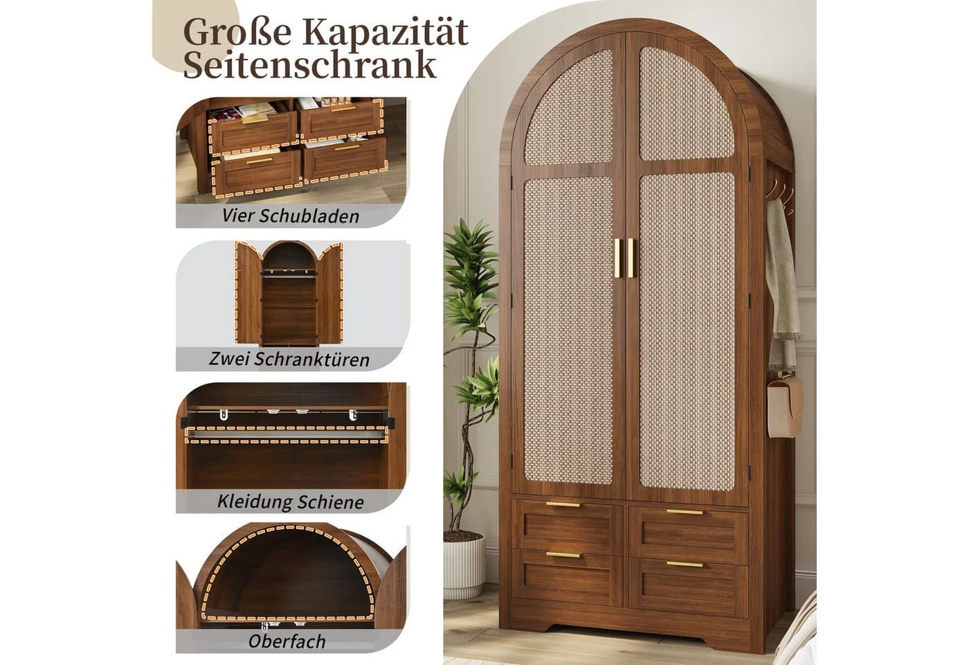 Flieks Kleiderschrank Garderobenschrank Walnuss Modern - Bild 5