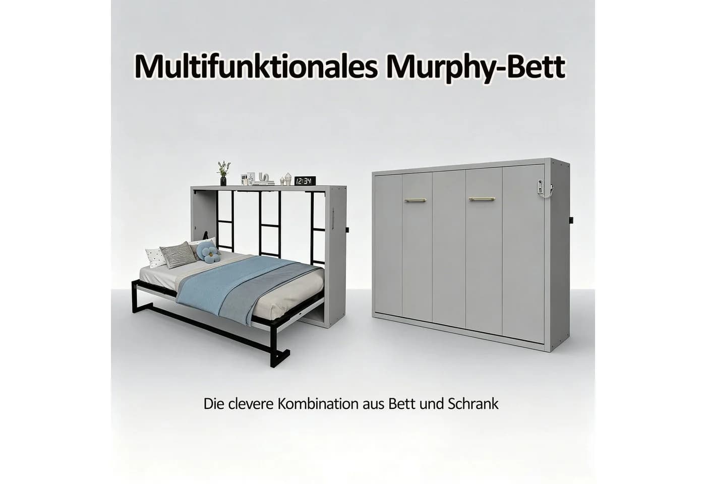 Flieks Wandklappbett Metallrahmen grau mit Lattenrost - Bild 3