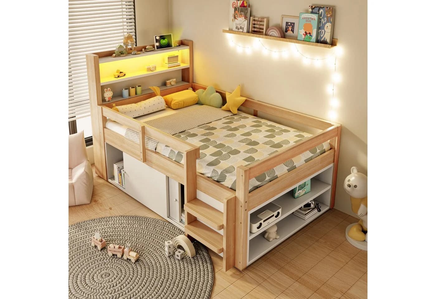 Flieks Kinderbett Halbhochbett 90x200cm mit Schrank, LED & USB - Bild 2