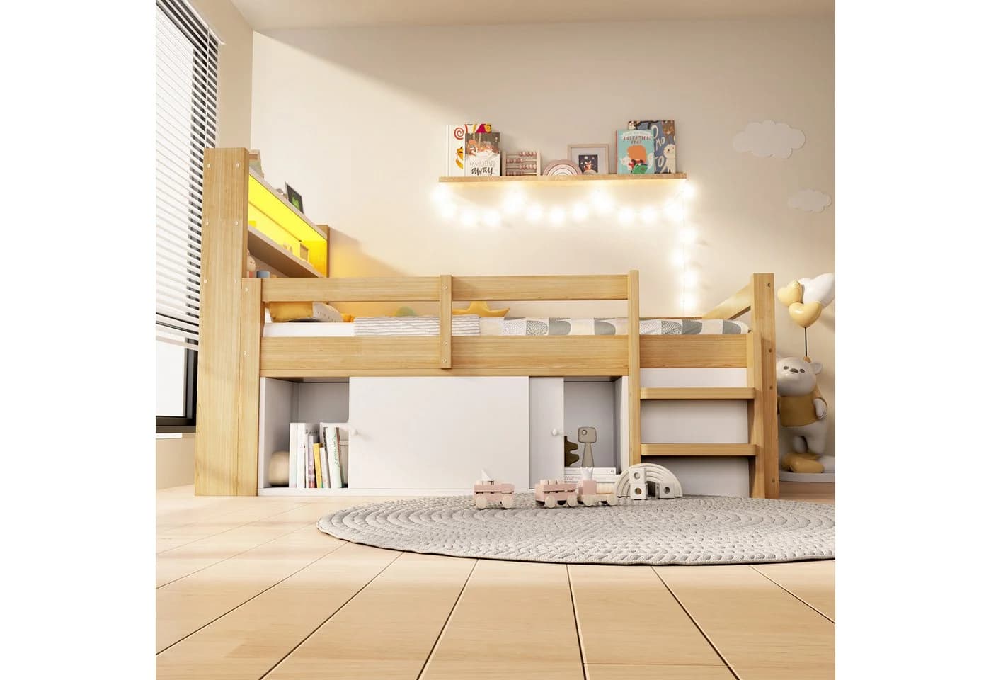 Flieks Kinderbett Halbhochbett 90x200cm mit Schrank, LED & USB - Bild 3