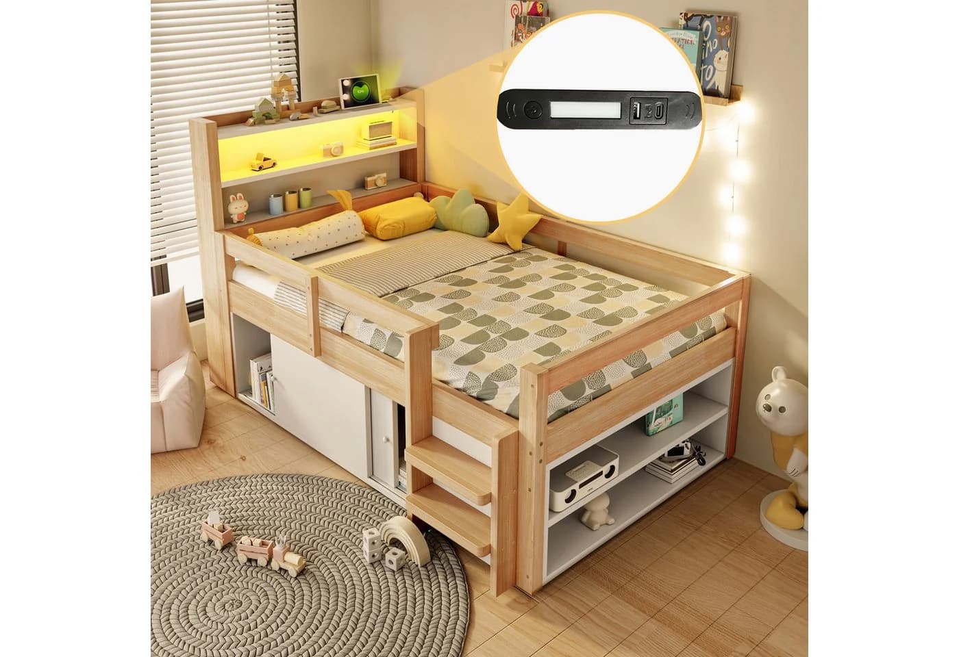 Flieks Kinderbett Halbhochbett 90x200cm mit Schrank, LED & USB - Bild 5