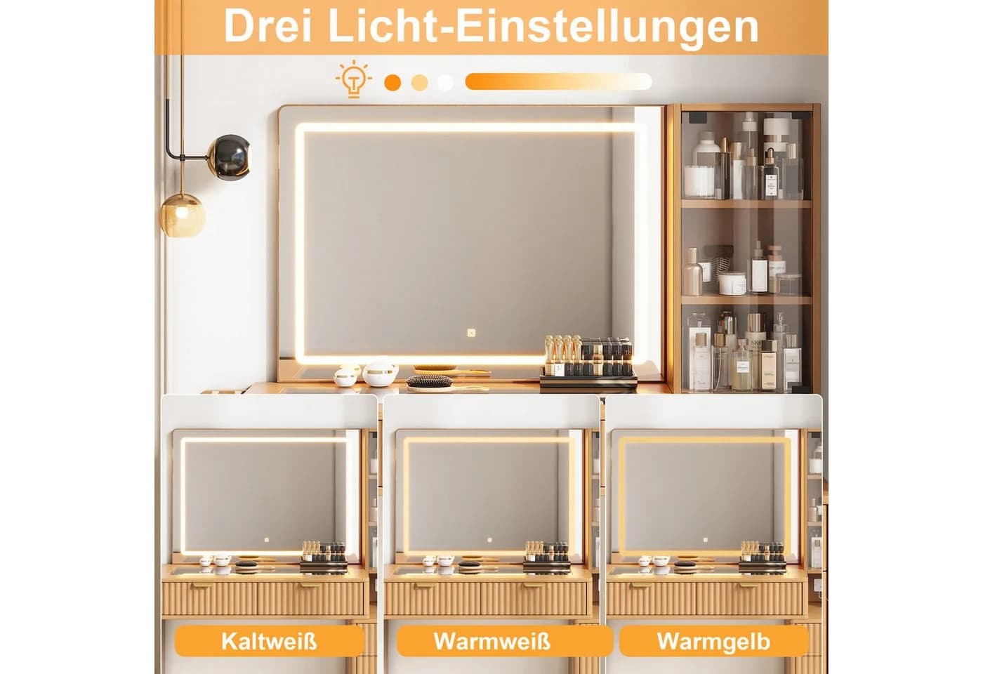 Flieks Schminktisch mit LED-Spiegel und USB-Anschluss Beige - Bild 4