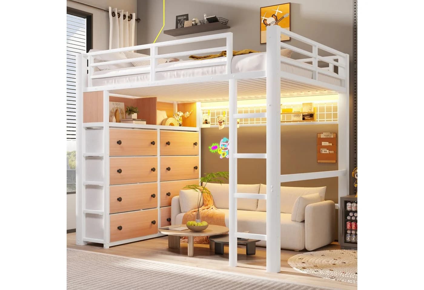 Flieks Hochbett Metall mit Schubladen & LED - Bild 2
