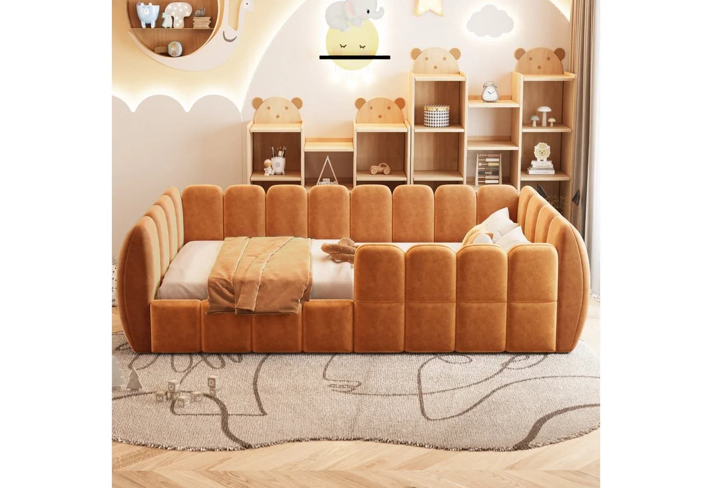 Flieks Polsterbett Kinderbett Bodenbett Samtbezug Orange