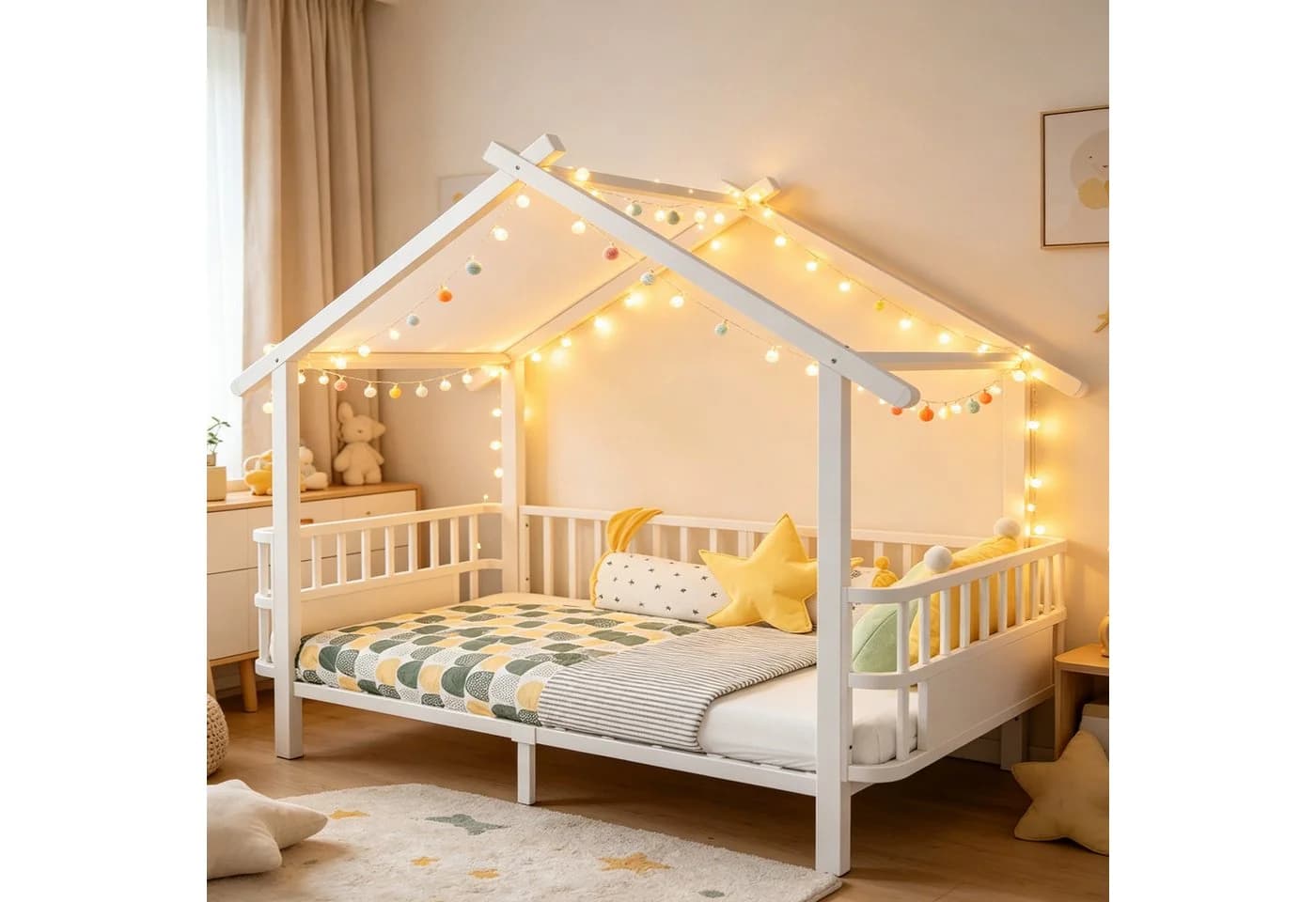 Flieks Kinderbett Hausform Metall weiß mit Sicherheitsgitter - Bild 2