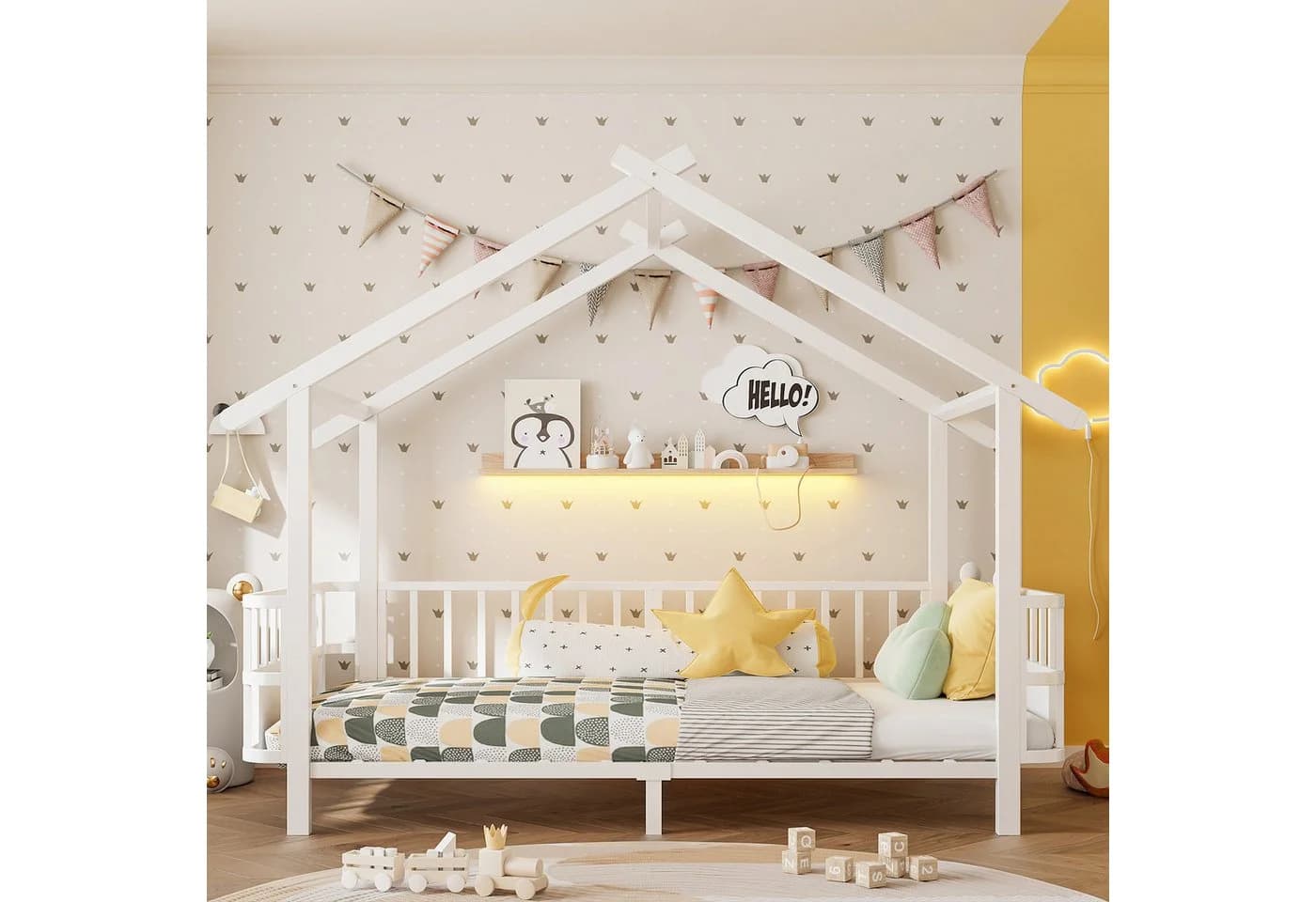 Flieks Kinderbett Hausform Metall weiß mit Sicherheitsgitter - Bild 4