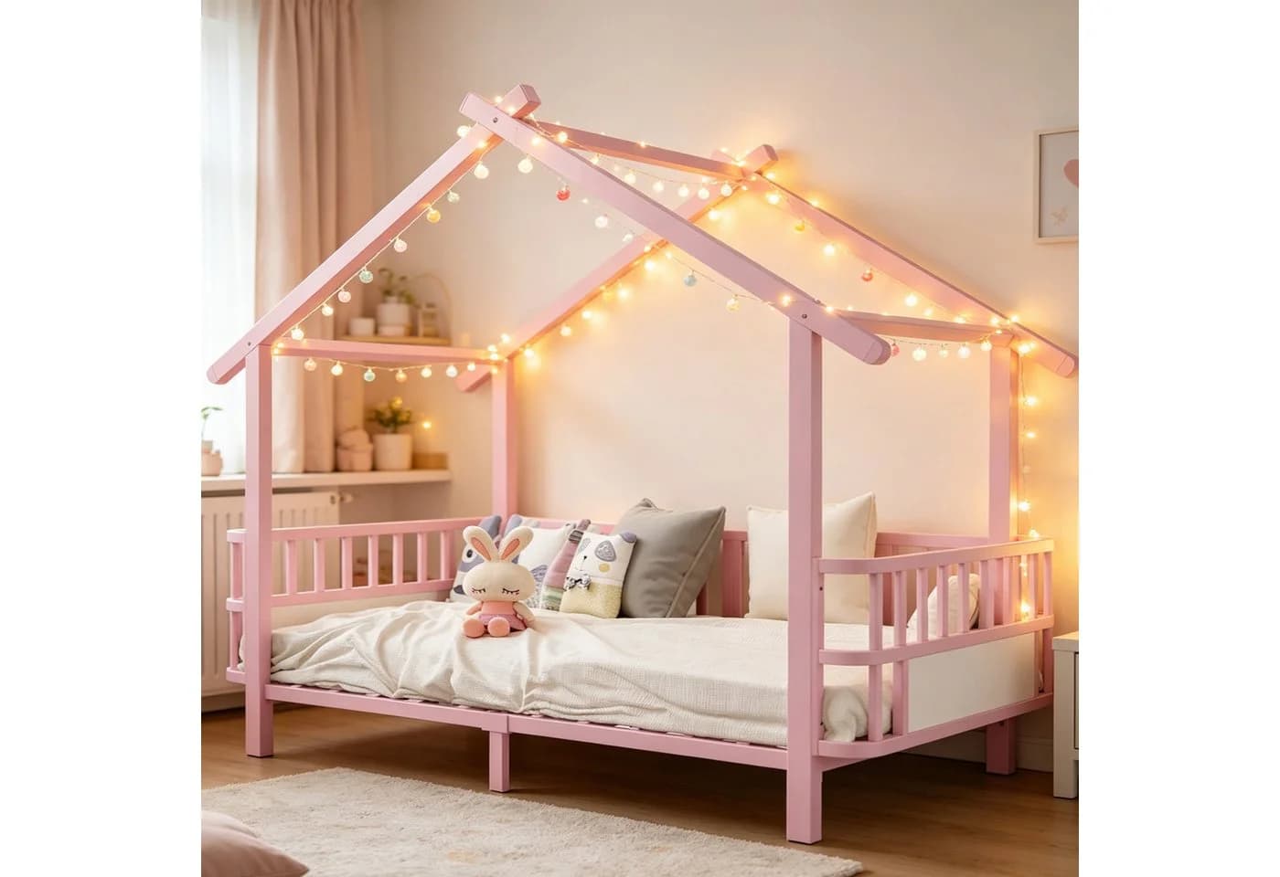 Flieks Kinderbett Hausform Metall Rosa mit Sicherheitsgitter - Bild 2