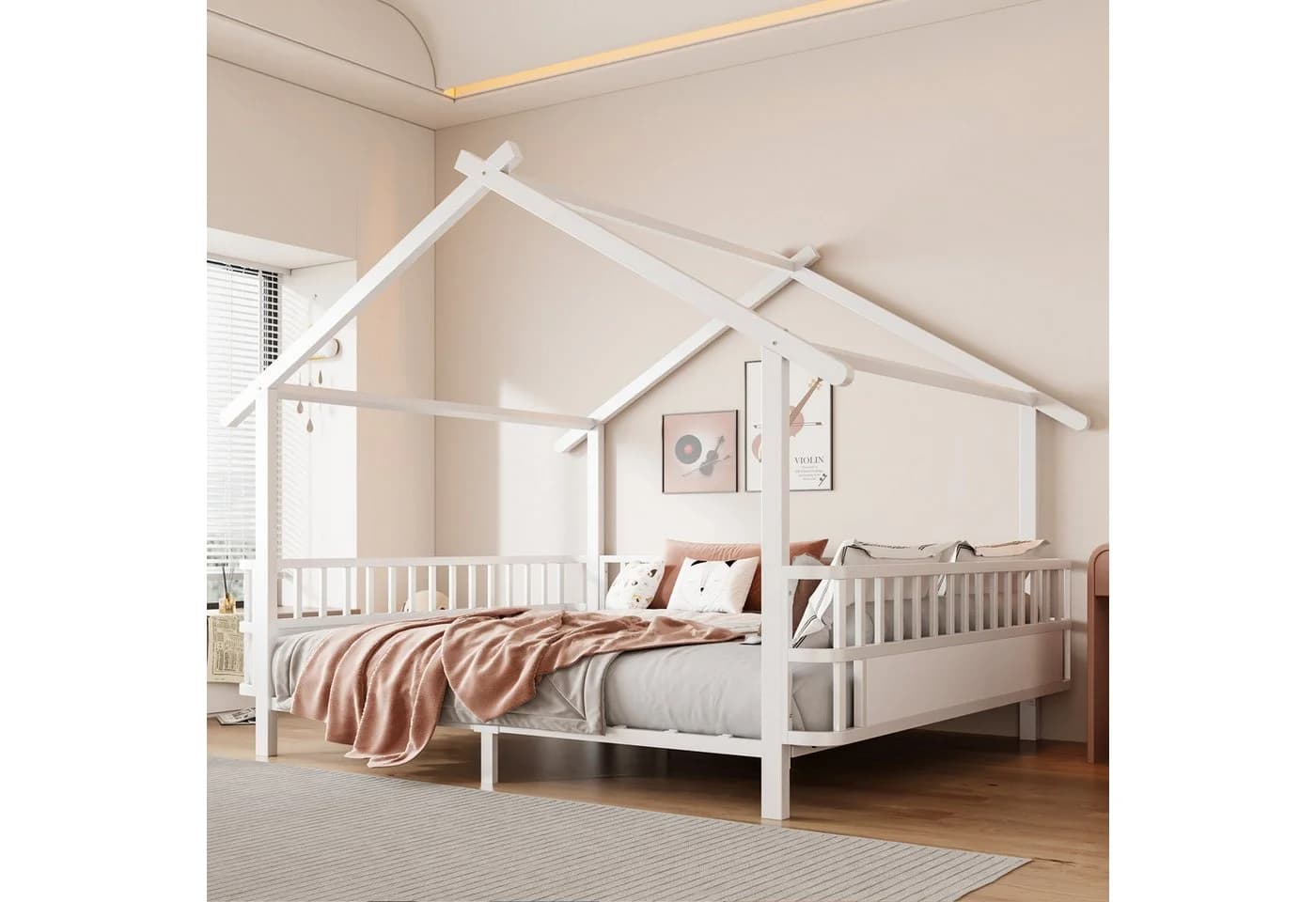 Flieks Kinderbett Metall Hausform 140x200cm mit Sicherheitsgitter und Lattenrost - Bild 3
