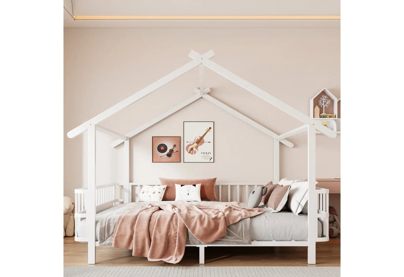Flieks Kinderbett Metall Hausform 140x200cm mit Sicherheitsgitter und Lattenrost - Bild 4