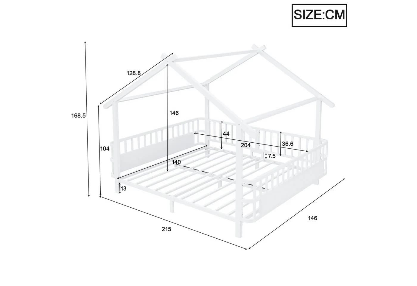 Flieks Kinderbett Metall Hausform 140x200cm mit Sicherheitsgitter und Lattenrost - Bild 5