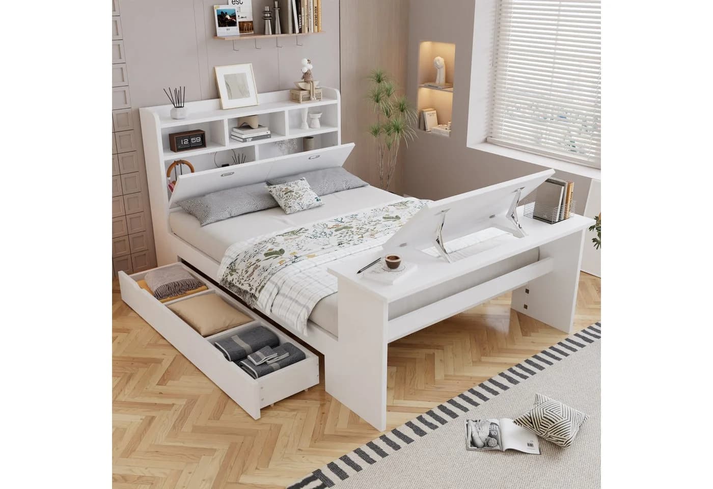 Flieks Holzbett Kinderbett 140x200 weiß mit Stauraum