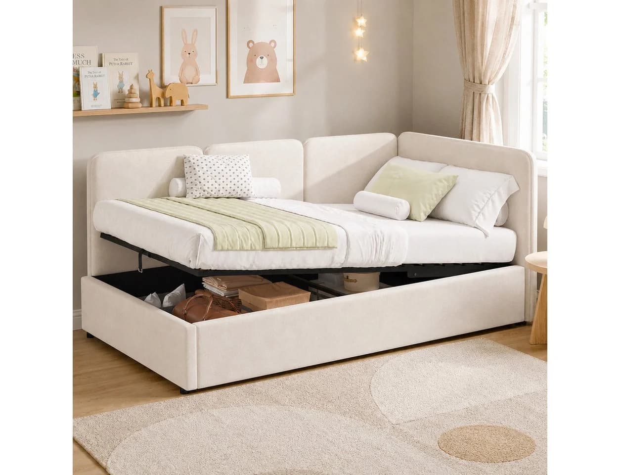 Flieks Daybett mit hydraulischem Stauraum und Samtbezug Beige - Bild 2