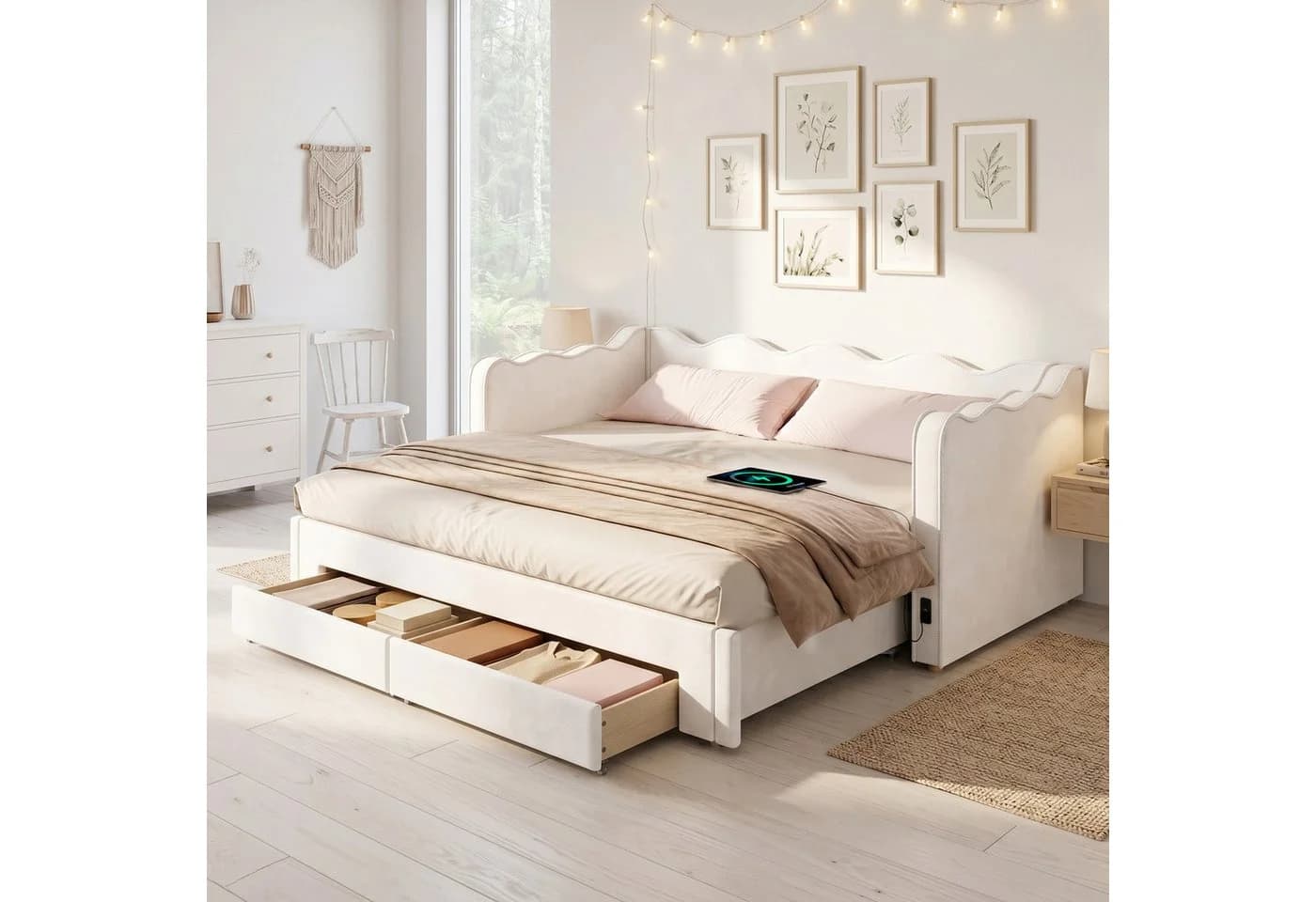 Flieks Polsterbett Daybett Beige mit Schubladen & Ausziehbett - Bild 2