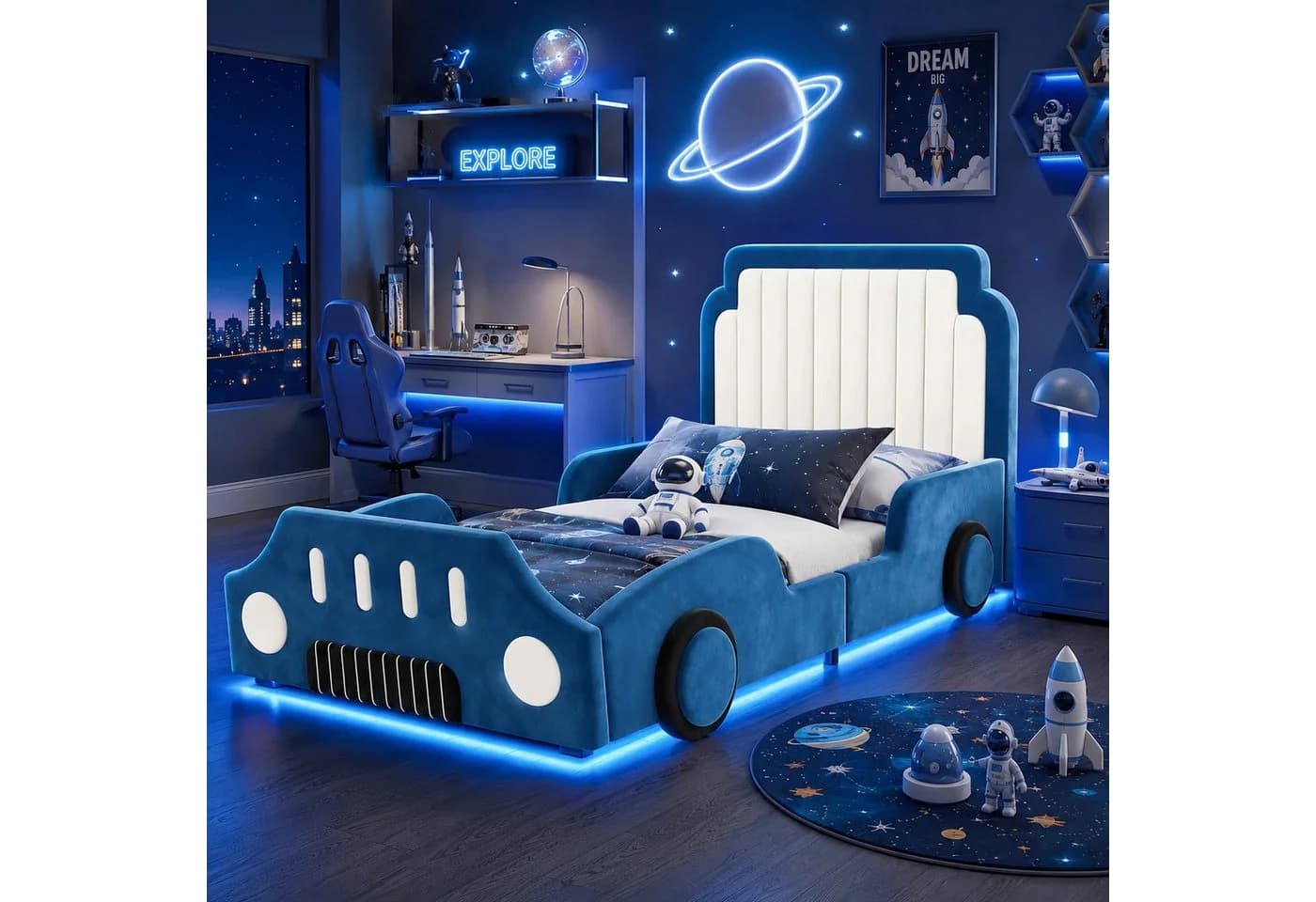 Flieks Autobett Kinderbett mit LED-Beleuchtung und Schutzgeländer - Bild 3