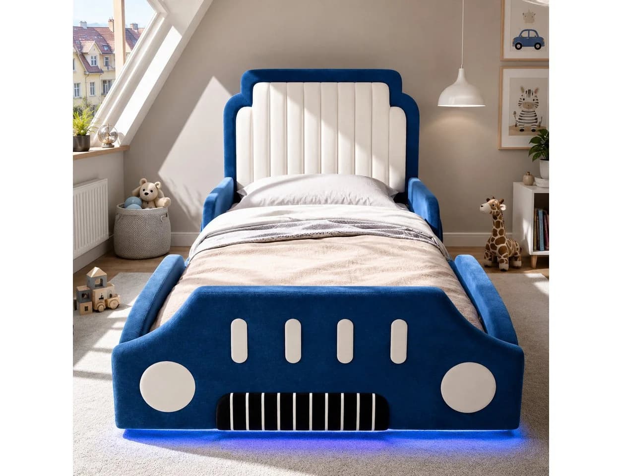 Flieks Autobett Kinderbett mit LED-Beleuchtung und Schutzgeländer - Bild 4