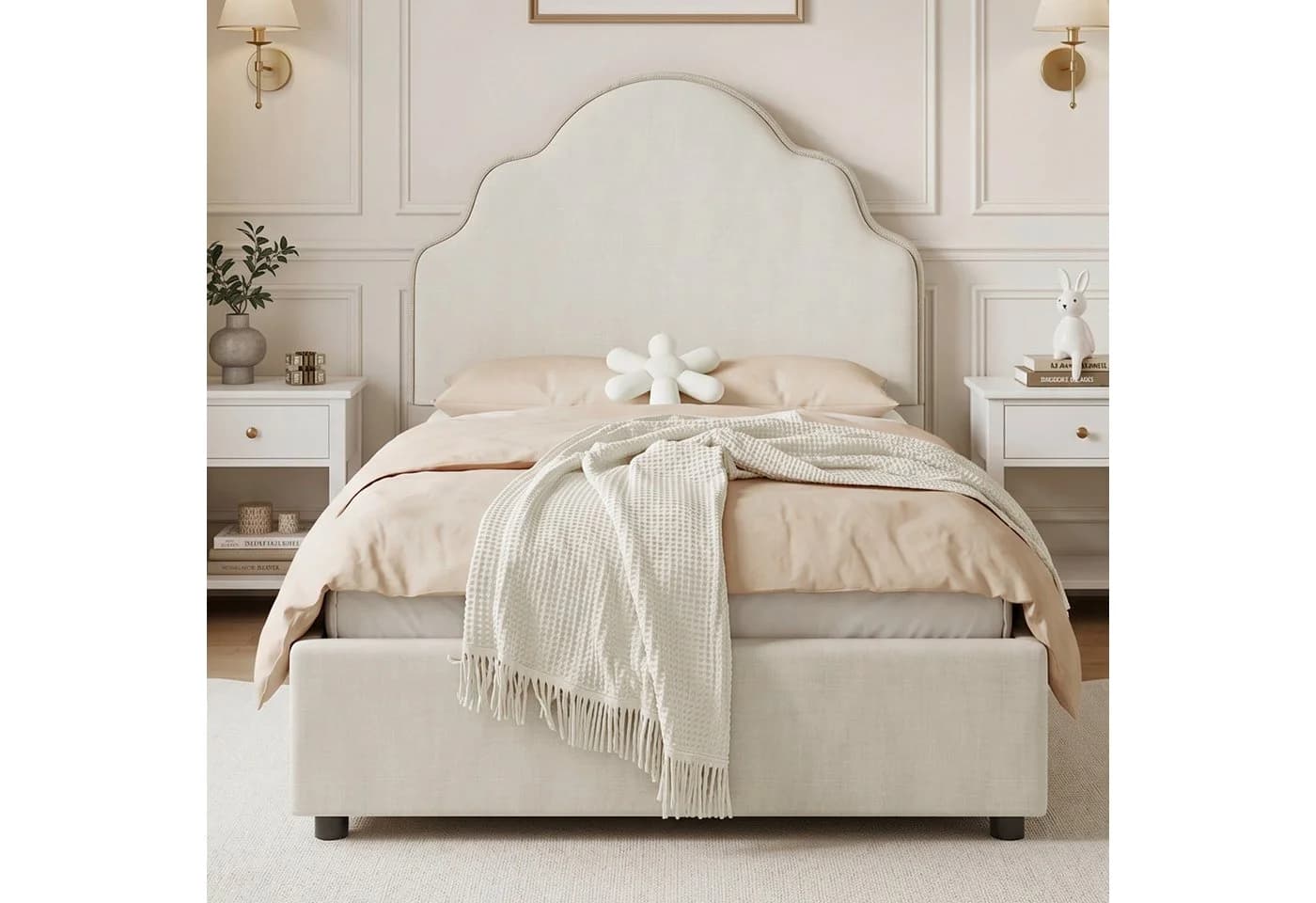 Flieks Polsterbett 90x200 cm mit gepolstertem Kopfteil Beige