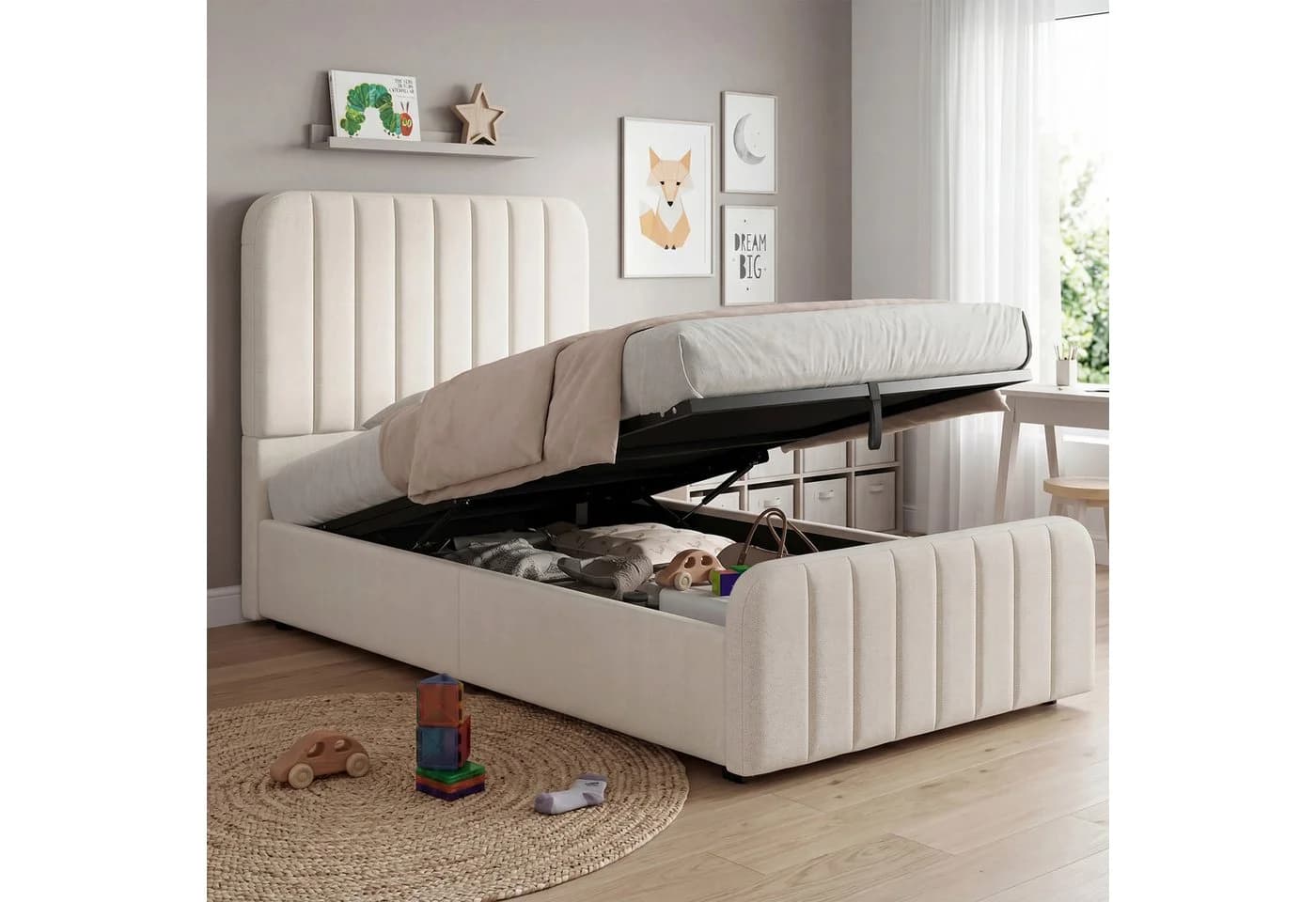 Flieks Polsterbett 90x200 cm mit hydraulischem Stauraum Beige - Bild 2