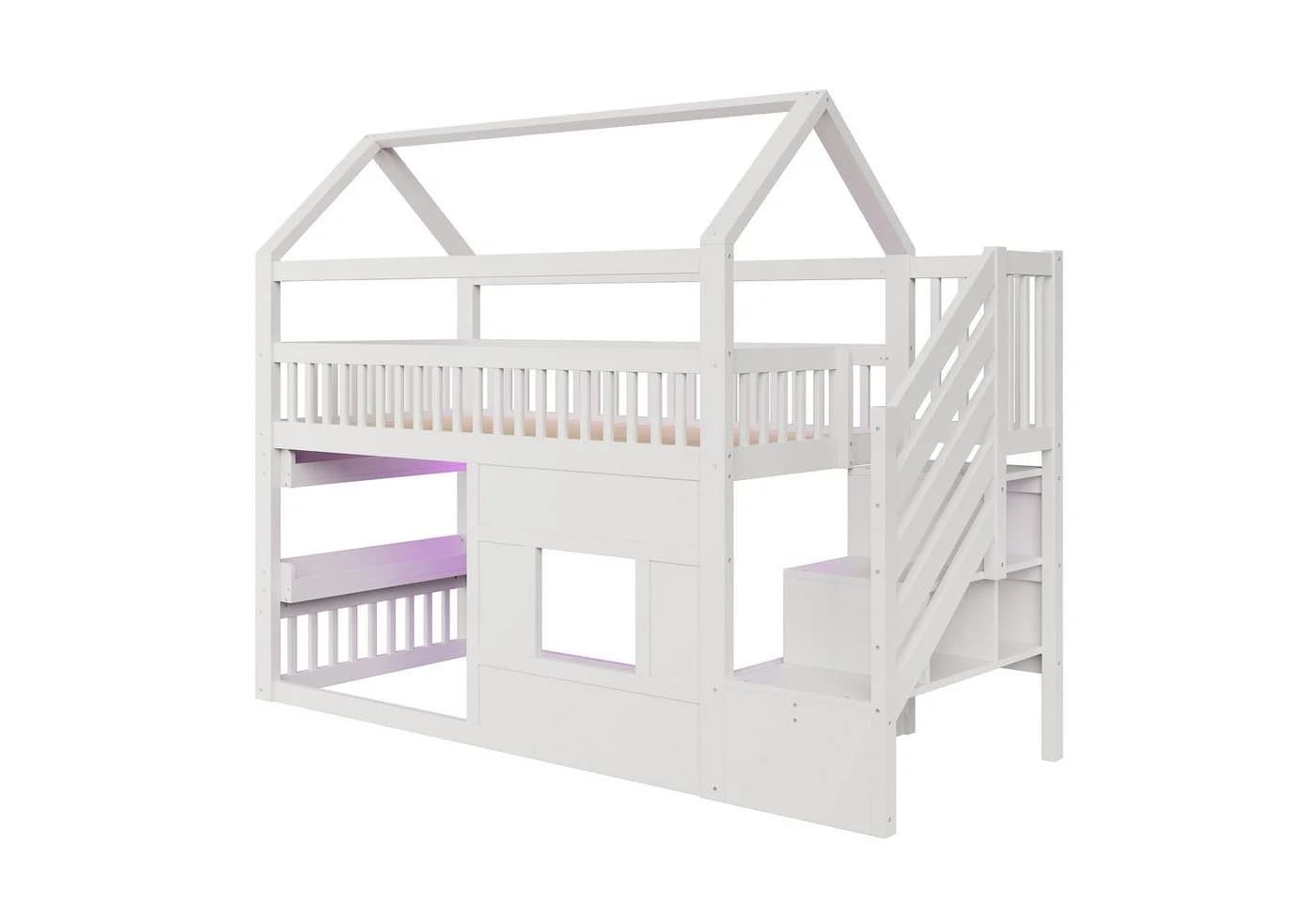 Flieks Hochbett 90x200cm mit Stauraumtreppe und LED-Beleuchtung Weiß - Bild 5