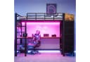 Flieks Hochbett Metallbett 90x200 mit Schreibtisch, LED & Stauraum Bild 1