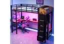 Flieks Hochbett Metallbett 90x200 mit Schreibtisch, LED & Stauraum Bild 2