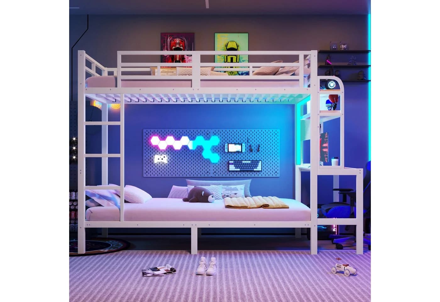 Flieks Etagenbett mit Schreibtisch, Stauraum und LED-Beleuchtung