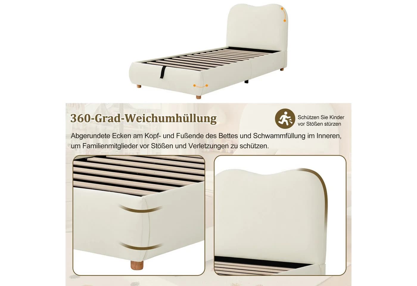 Flieks Polsterbett Beige Hydraulisches Stauraumbett Samt - Bild 4
