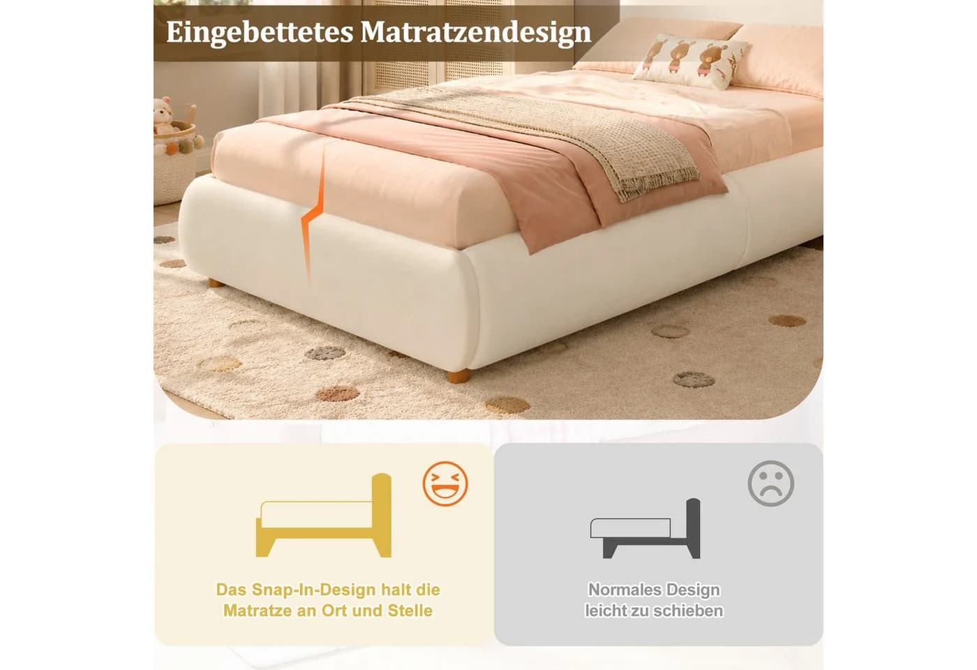 Flieks Polsterbett Beige Hydraulisches Stauraumbett Samt - Bild 5