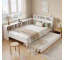 Flieks Massivholzbett Kinderbett 120x200 mit Ausziehbett 90x190 Weiß Bild 2