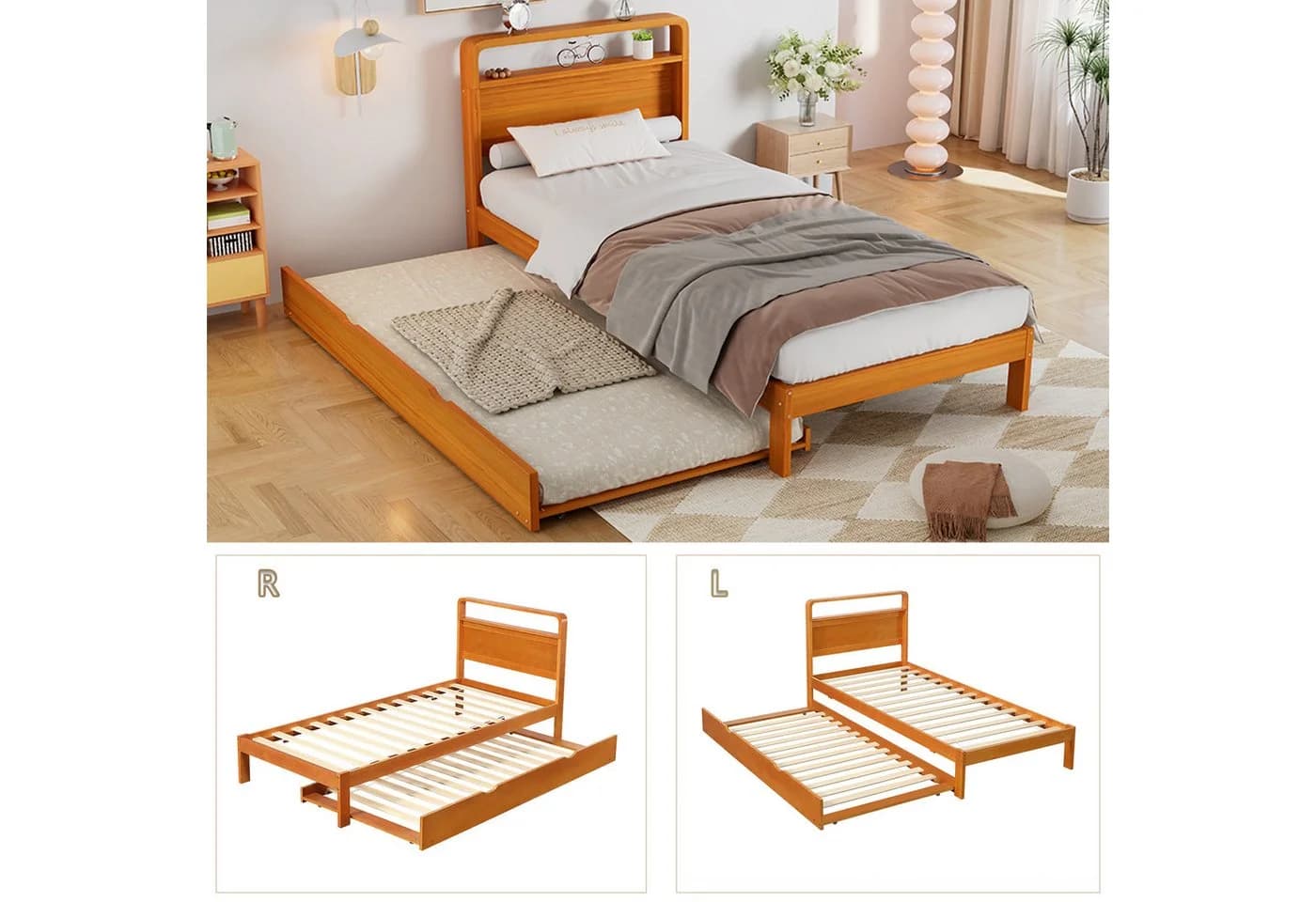 Flieks Massivholzbett mit Ausziehbett 90x200cm - Bild 4