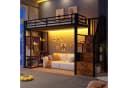 Flieks Hochbett Metallbett 90x200cm mit LED-Lichtleiste und Stauraumtreppe Bild 2
