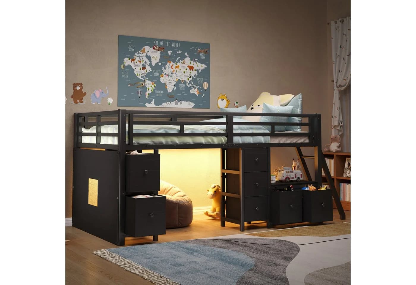 Flieks Hochbett Metallbett mit 7 Schubladen und LED-Beleuchtung - Bild 2