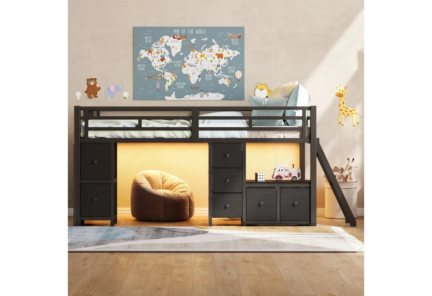 Flieks Hochbett Metallbett mit 7 Schubladen und LED-Beleuchtung - Bild 3