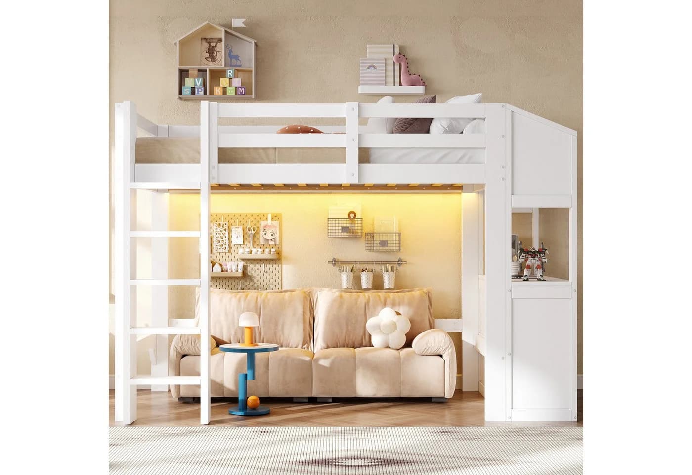 Flieks Hochbett Kiefernholz 90x200 mit LED & Schubladen - Bild 3