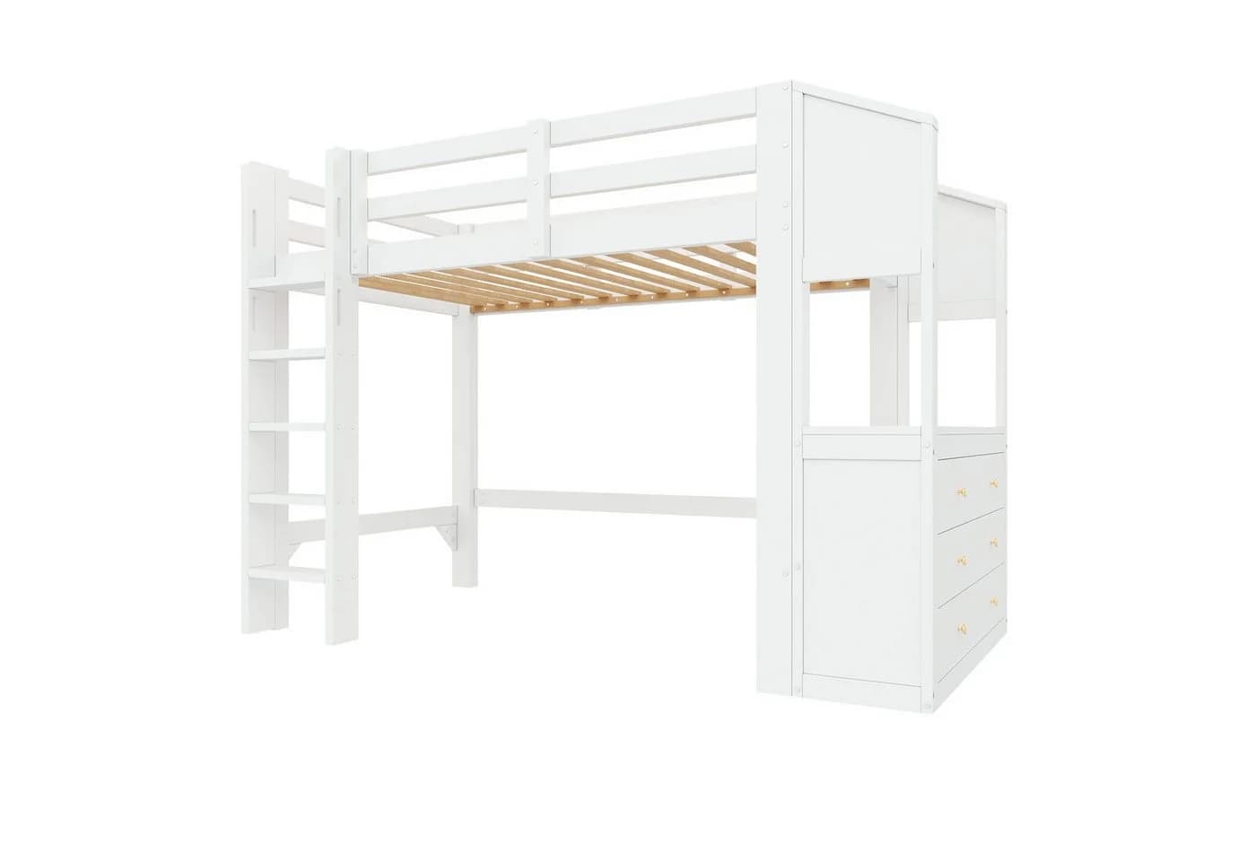 Flieks Hochbett Kiefernholz 90x200 mit LED & Schubladen - Bild 5